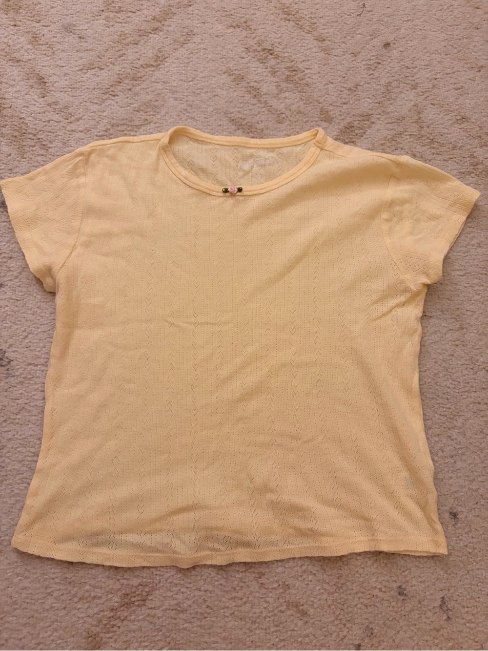 Brandy Melville John Galt butter yellow pointelle short sleeve t shirt top